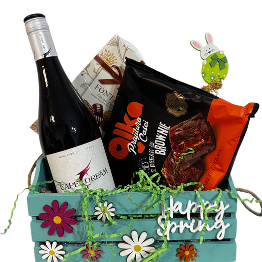 Cadou Colorat de Paște - Delicii Gourmet cu Vin Pinotage, Praline și Brownie