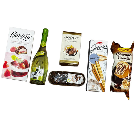 Coș Cadou Familie - Delicii de Paște cu Cozonac, Ciocolată și Cocktail Hugo